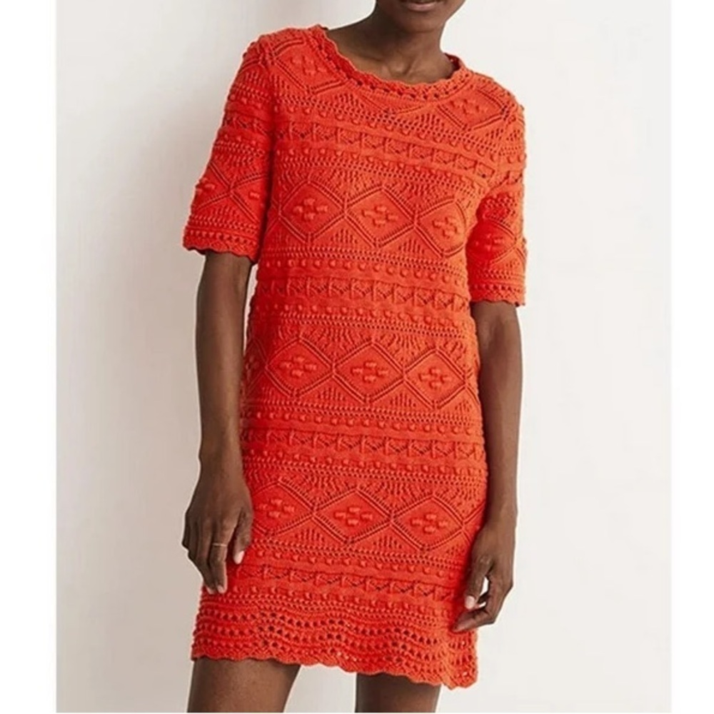 NWT Boden Claudia Knit sweater chunky crochet bobble mini dress orange red fall